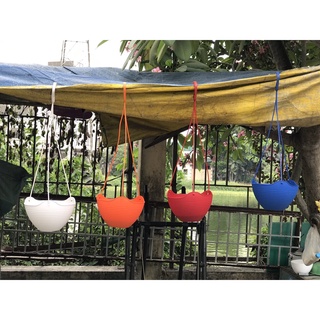 Chậu nhựa treo tròn SỌC NGANG kèm dây treo, trồng cây, hoa trang trí loại tốt và bền (20x13cm) - HV