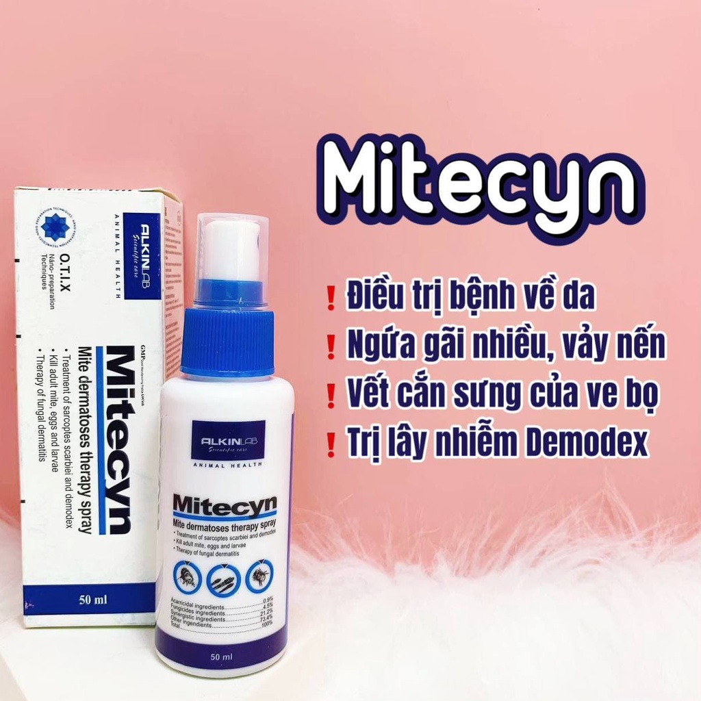 [Chính Hãng] Alkin MITECYN 50ml - Viêm Da , Mẩn Đỏ, Nấm gây Ngứa, Ve Ghẻ ở Chó Mèo 50ml - Catie&amp;Dogi Petshop