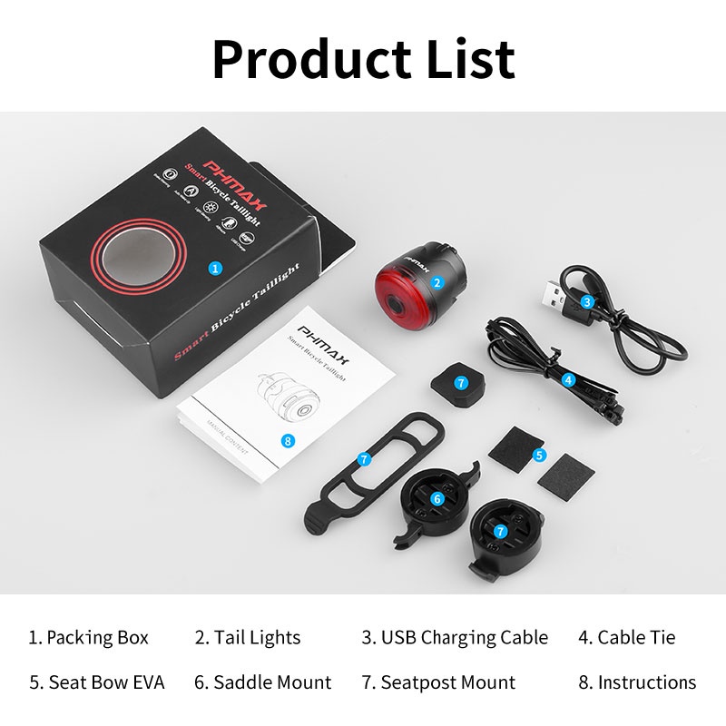 Đèn LED phanh xe đạp X-TIGER gắn đuôi xe thông minh cổng USB có thể sạc lại chống thấ