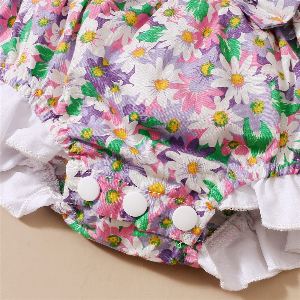 Áo liền quần MIKRDOO sát nách in hoa dễ thương cho bé gái sơ sinh