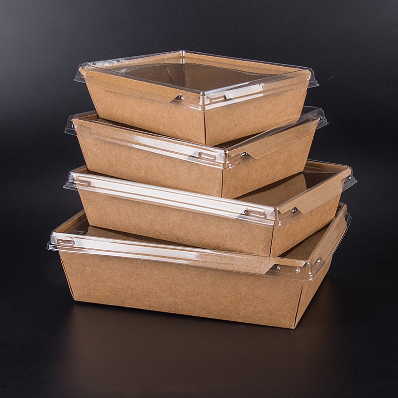 50 Hộp giấy đựng thức ăn nắp kính rời 700 ml, 900 ml, 1200 ml, 1600 ml đựng cơm, salad, bánh, trái cây, salad, susi