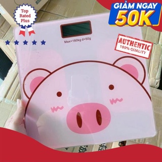 Cân điện tử sức khỏe hình heo hồng, Cân điện tử gia đình dùng pin AAA hình heo chính xác tiện lợi bảo trọng lương 180kg