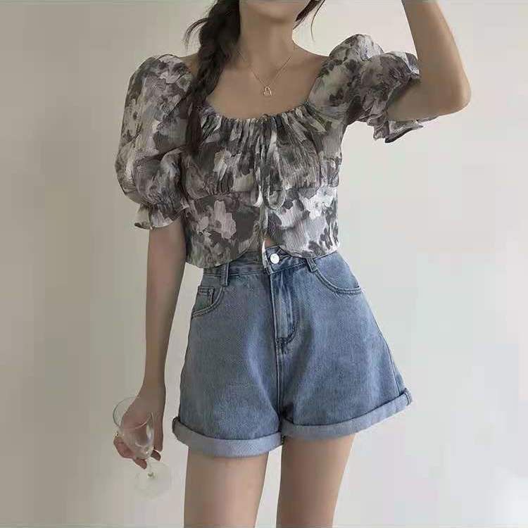 Áo croptop BH nhuộm màu ống tay phồng thời trang mùa hè 2021 cho nữ