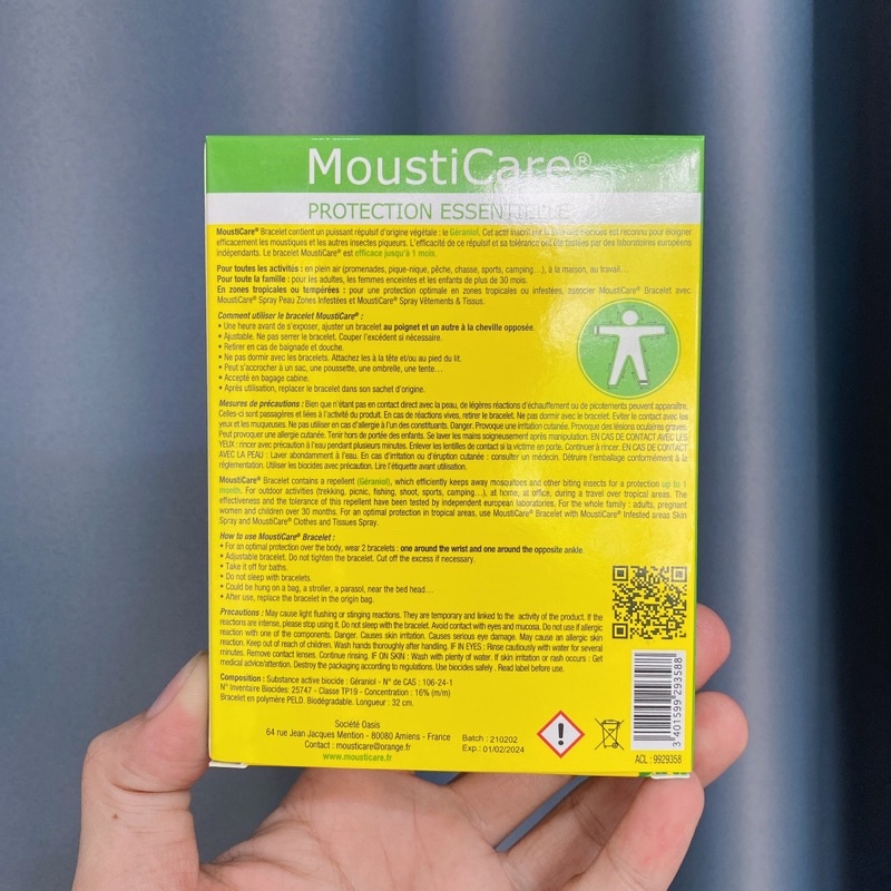 [Pháp, Chống nước ] VÒNG DEO TRÁNH MUỖI  MOUSTICARE AN TOÀN CHO CẢ GIA ĐÌNH