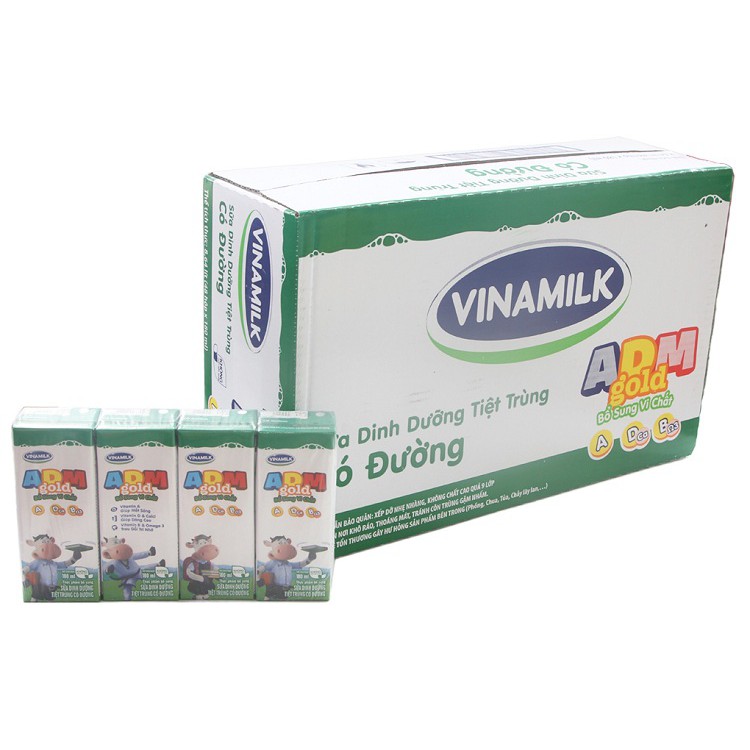 Thùng sữa dinh dưỡng tiệt trùng Vinamilk ADM Gold Có đường hộp 180ml (48 hộp) (Đủ Vị)