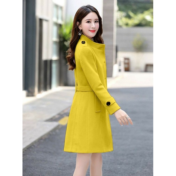 Hàng nhập - Áo khoác dạ nữ cổ trụ đính nút trẻ trung sang trọng, áo dạ len cổ lọ tay dài