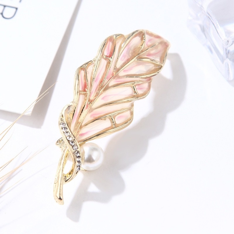 Ghim Cài Áo Hình Lá Đính Đá Ngọc Trai Nhân Tạo Thời Trang