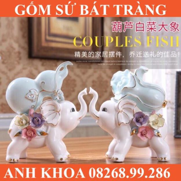 Đôi voi sứ rước tài lộc sức khoẻ hàng đẹp - Gốm sứ Bát Tràng Anh Khoa