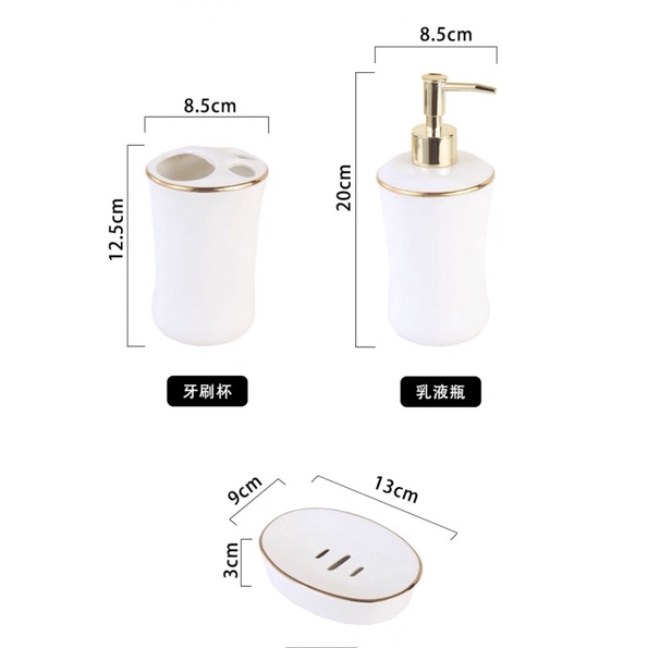 Bộ đồ dùng nhà tắm sứ trắng viền vàng cao cấp
