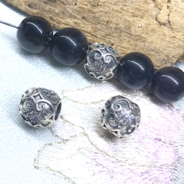 Charm bạc đính đá in họa tiết - MH340 - dùng vòng Pan