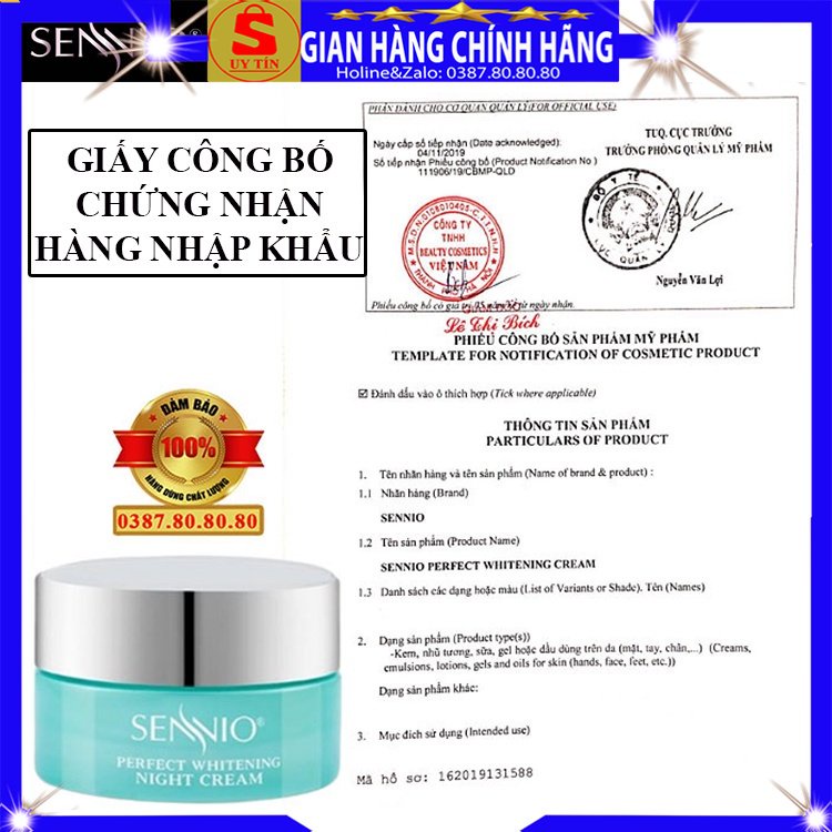 Kem tái sinh phục hồi dưỡng trắng căng bóng da mặt cổ loại tốt chính hãng Sennio hàn quốc ban ngày đêm cho nam nữ bà bầu