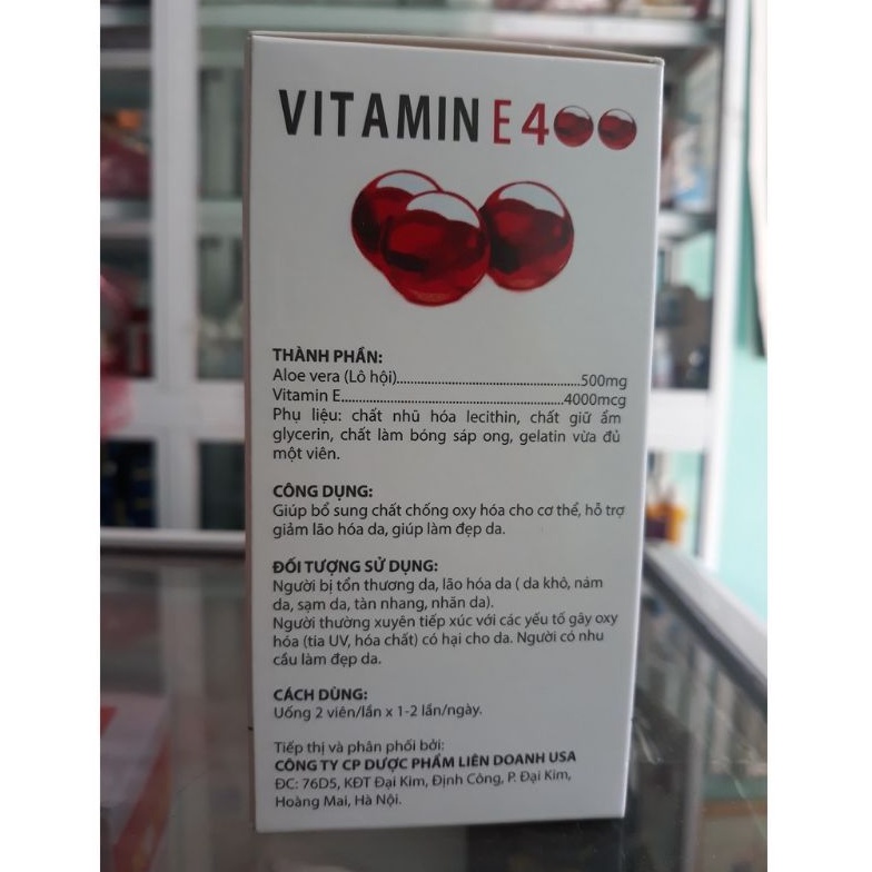 Combo2hộp Vitamin E đỏ-tinh dầu lô hội Aloe Vera Medi USA H100v đẹp da mờ nám điều hoà tiết tố