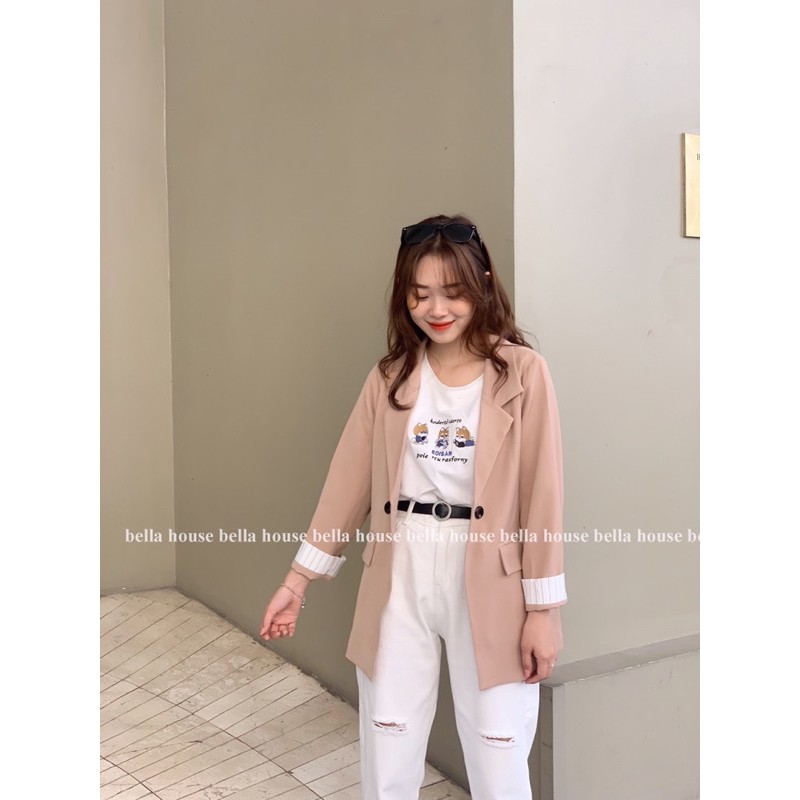 Áo blazer tay phối kẻ. | BigBuy360 - bigbuy360.vn