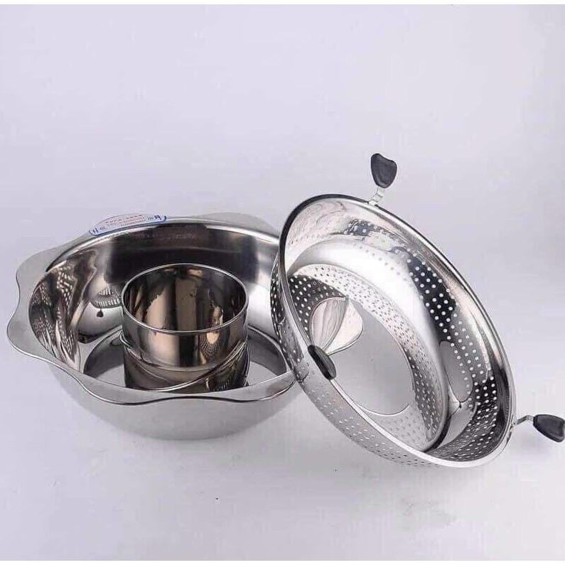 Nồi Lẩu Xoay Inox 2 Trong 1 Cao Cấp, Thiết Kế Thông Minh Tiện Lợi, Chia Làm 2 Tầng Và 2 Ngăn-Đáp Ứng Sở Thích Gia Đình