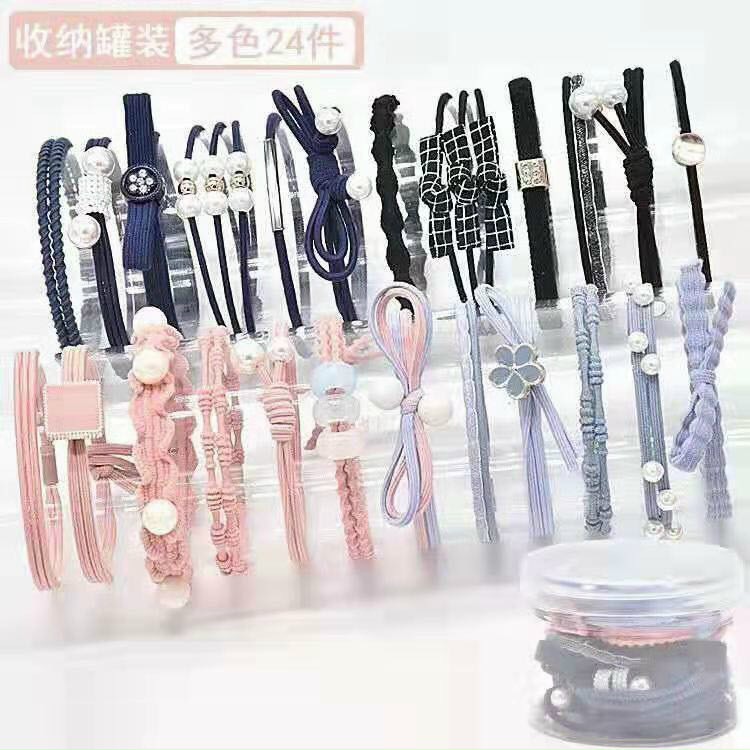 (Bán Buôn Sỉ) (Set 24 dây thun) dây/ cột buộc tóc, chun buộc tóc Hàn Quốc nhiều mẫu siêu xinh kèm hộp cao cấp