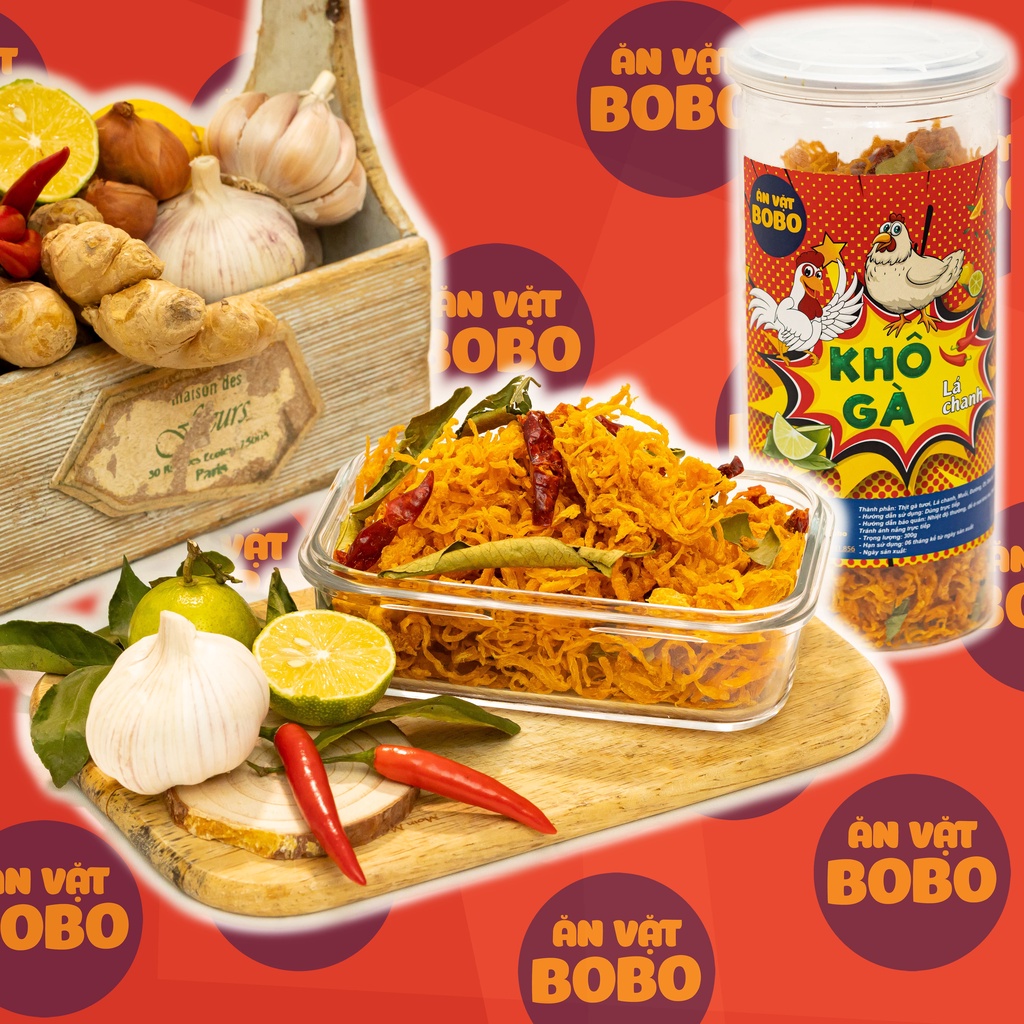 Khô gà lá chanh 300g BoBo tươi ngon đảm bảo an toàn thực phẩm đậm vị truyền thống Đồ Ăn Vặt Hà Nội vừa ngon vừa rẻ