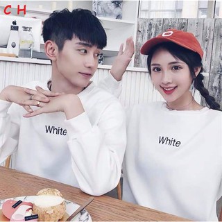  Combo 2 áo đôi nỉ thun dài tay cổ tròn bo tay bo gấu Whites phong cách Ulzzang