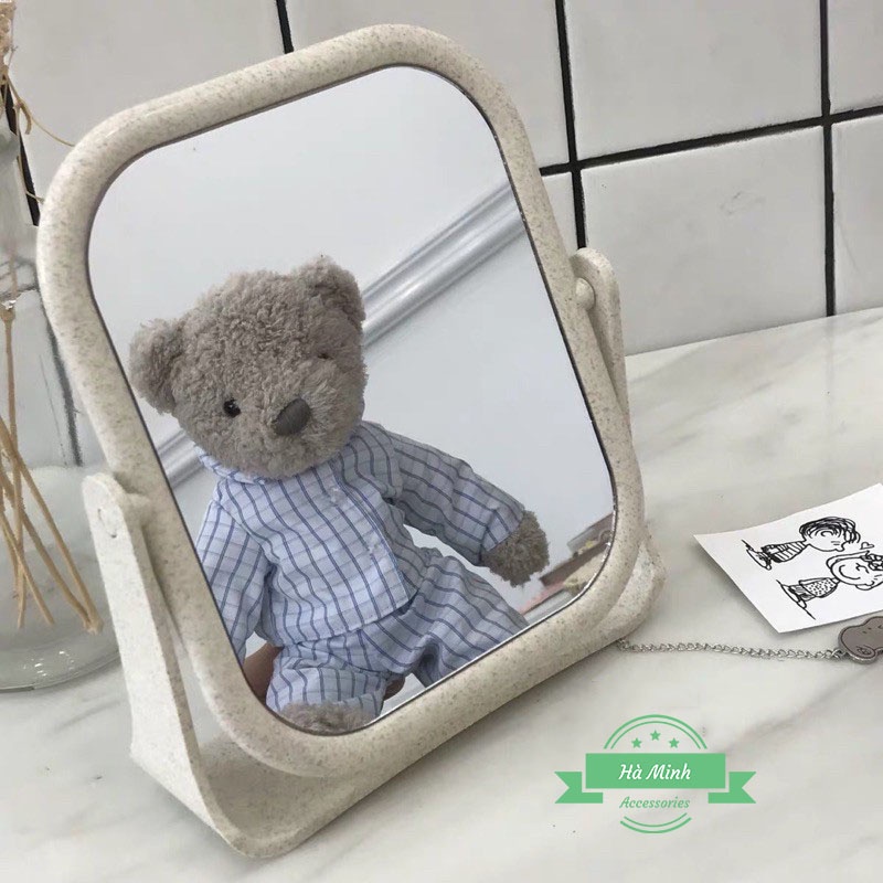 Gương Tang Điểm Để Bàn Lúa Mạch 2 Mặt Gương Xoay 360 Độ