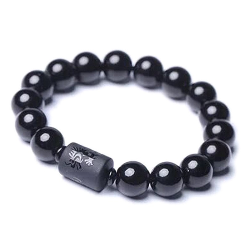 Chuỗi Hạt Đá Obsidian Đen Tự Nhiên 10MM Đeo Tay Phong Cách Phật Giáo|Vòng Tay Chuỗi Hạt