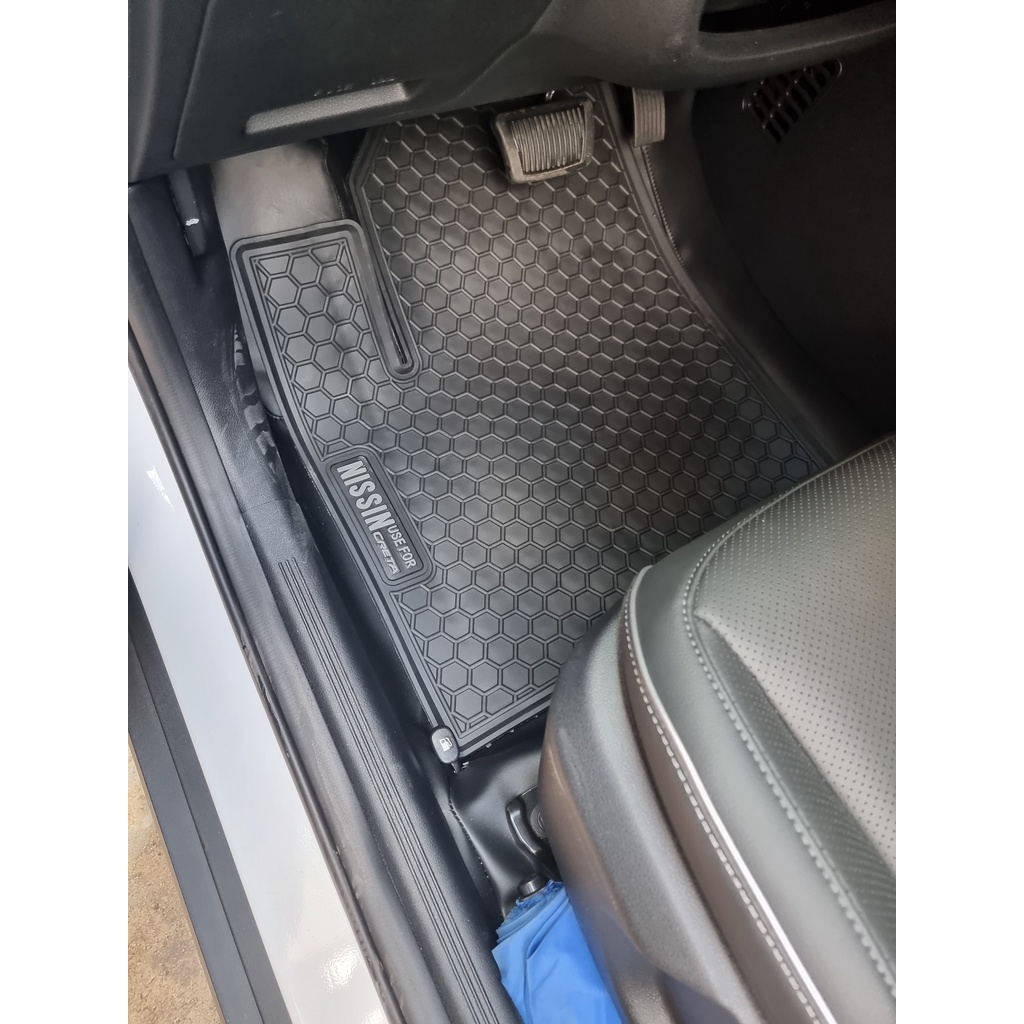 Thảm lót sàn cao su xe Hyundai Creta 2021 2022 2023 Màu Đen, mẫu Tổ ong chữ Xám - hàng không mùi