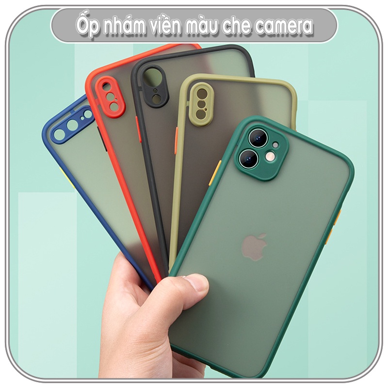 Ốp lưng iPhone 11 / 11 Pro / 11 Pro Max / 12 / 12 Pro Max trong nhám viền màu che camera