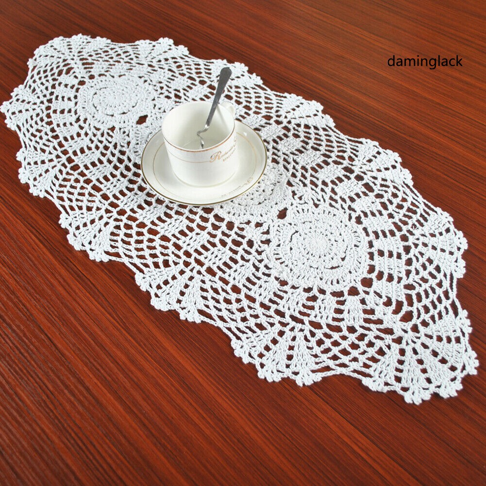 Khăn Trải Bàn Đan Móc Phối Ren Rỗng Handmade Phong Cách Cổ Điển Trang Trí Nội Thất