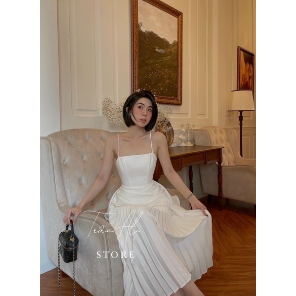 SET ÁO 2S TRẮNG NHÚN XẾP TÀ + CHÂN VÁY MIDI DẬP LY sp000180