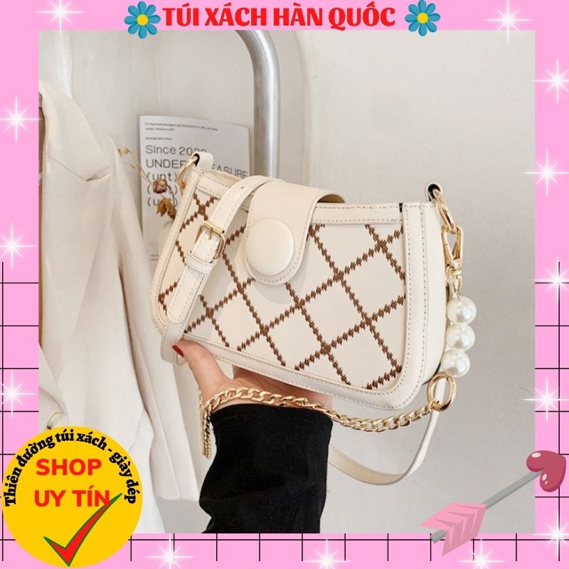 Túi xách đeo chéo nữ đẹp đi chơi 2 dây da thêu trần trám HQ 419