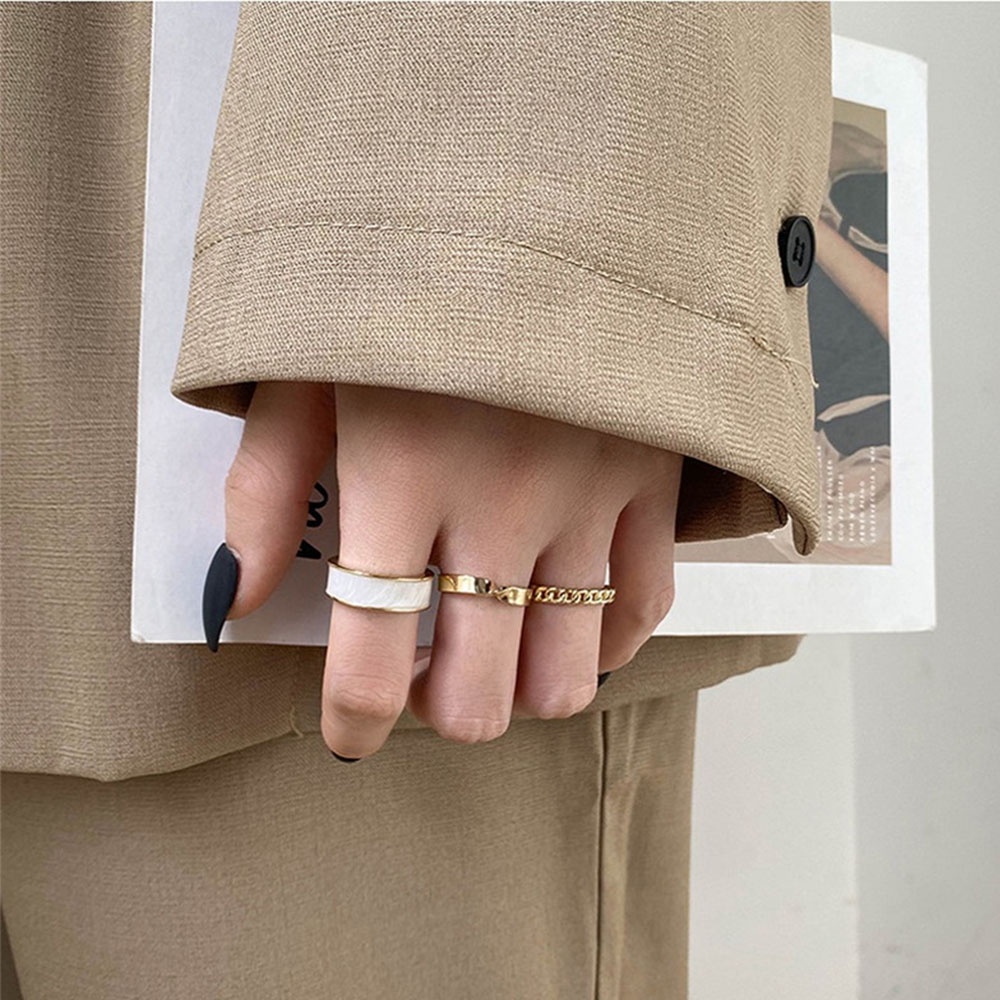 Bộ 3 Nhẫn Kim Loại Tròn Nhiều Màu Tùy Chỉnh Thời Trang Cho Nữ
