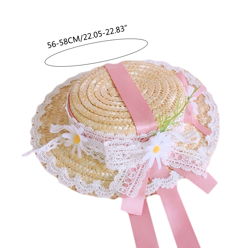 Mũ Cói Chống Nắng Đính Nơ Ren Hoa Phong Cách Lolita Xinh Xắn