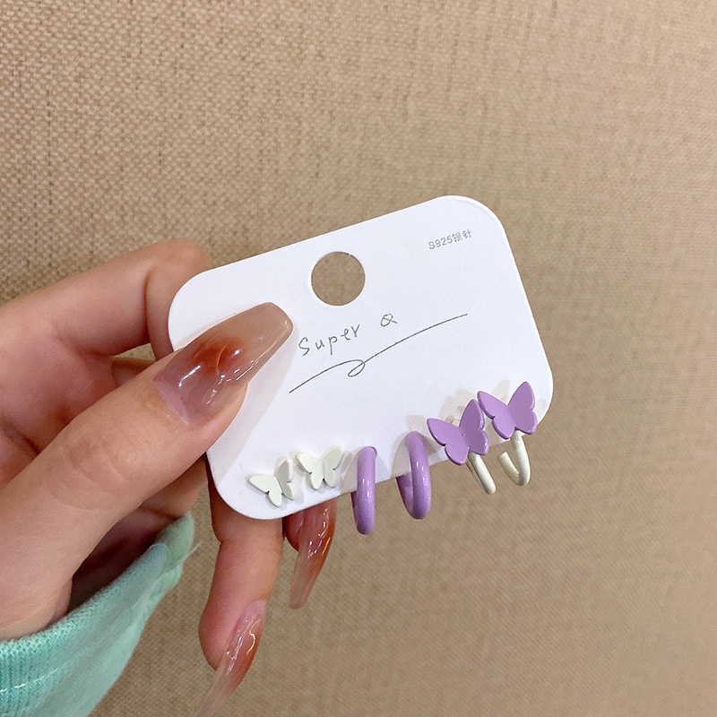 Set 3 Đôi Khuyên Tai Hình Bướm Nhiều Màu Sắc Thời Trang Dành Cho Nữ