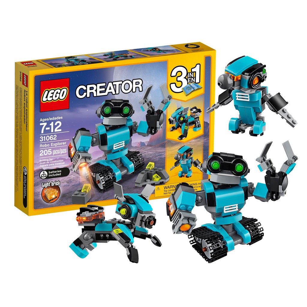 Bộ Lego 31062 Chính hãng - Lắp ráp được 3 mô hình Robot (3 in 1) khác nhau: Người máy Explorer, chó robot và chim robot