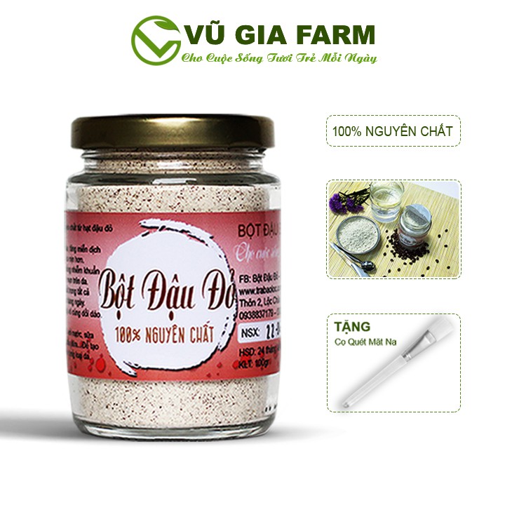 Bột Đậu Đỏ Nguyên Chất Vũ Gia 100g + Tặng Cọ Quét Dưỡng Da