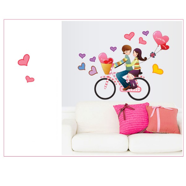 Decal trang trí tường - Đôi tình nhân Chạy Xe đạp Tình Yêu
