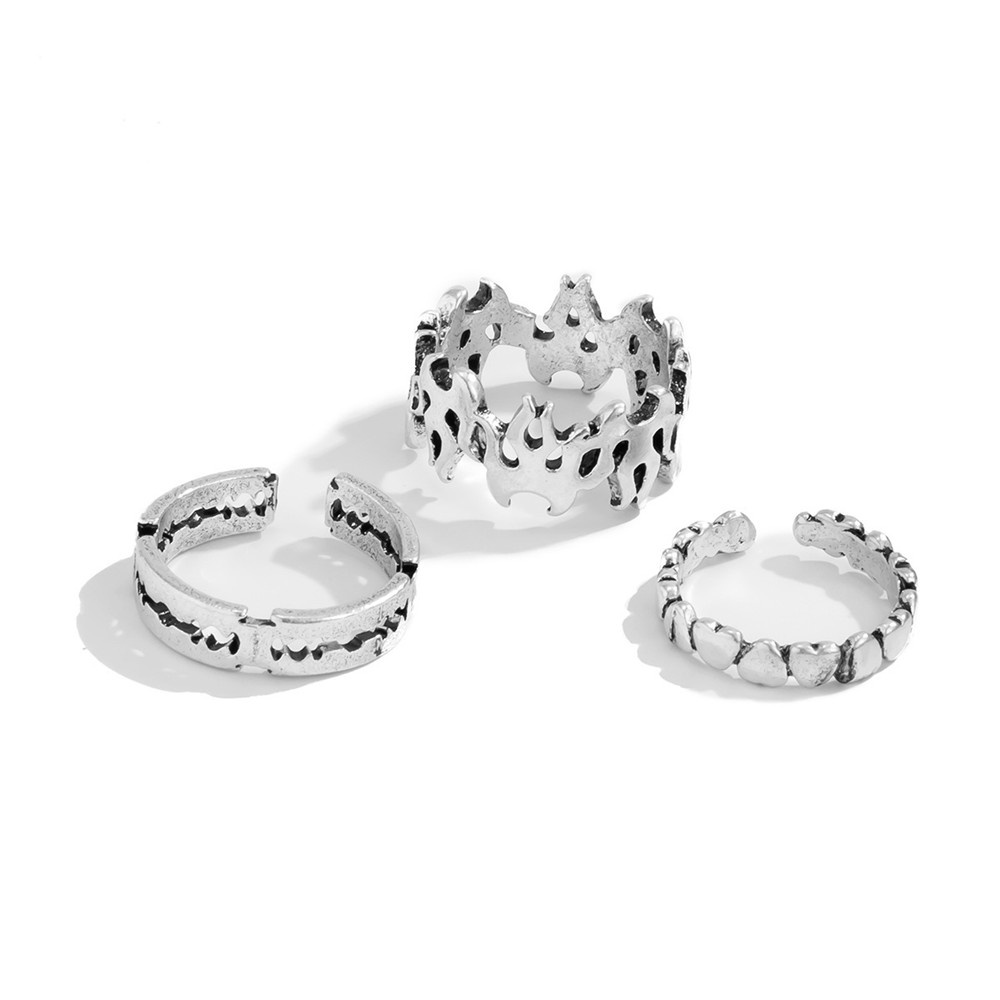 Set 3 Nhẫn Hở Họa Tiết Hình Học Có Thể Điều Chỉnh Phong Cách Hip hop Cổ Điển Cho Nam Nữ