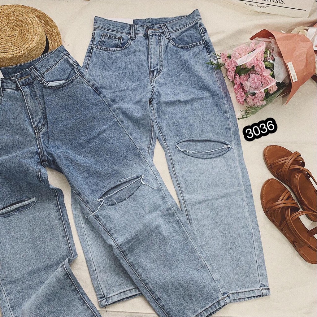 FS50K_QUẦN BAGGY JEANS NỮ RÁCH GỐI OHS3036