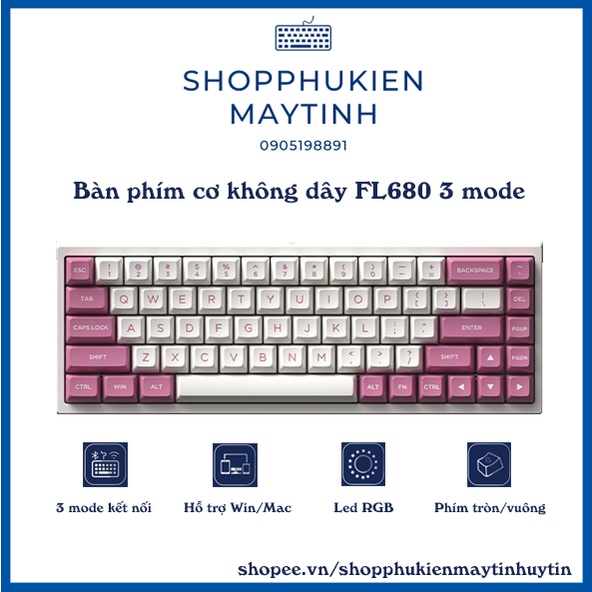 Phím cơ FL-Esports FL680 SAM Peach RGB 3mode / Bluetooth / Wireless 2.4Ghz / Gateron Cap Switch