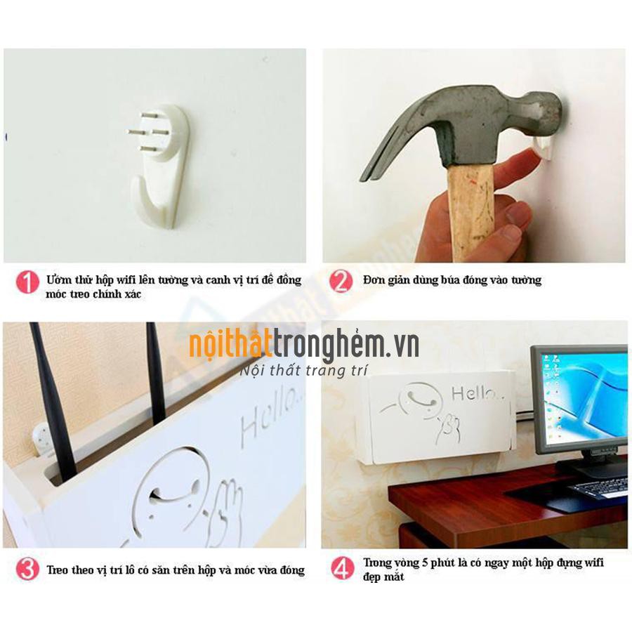 Hộp đựng wifi & ổ điện tiện lợi Chữ Smile hình vuông 3 tầng