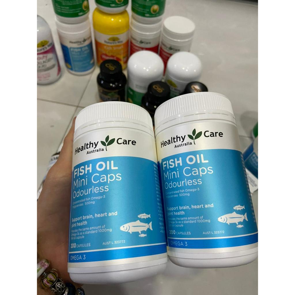 Dầu cá tự nhiên Fish Oil Healthy Care Không Mùi Viên Nhỏ 500mg 200 viên của Úc