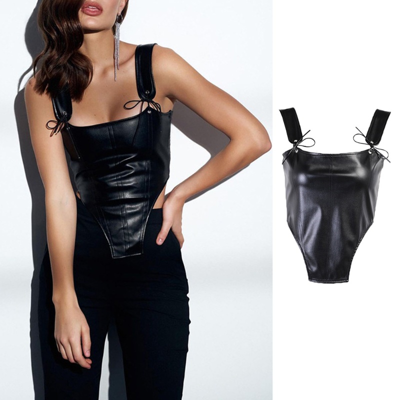 Xiangbao Áo Tank Top Hở Lưng Phối Dây Cột Phong Cách Gothic Gợi Cảm Cho Nữ Dự Tiệc / Câu Lạc Bộ Ordin