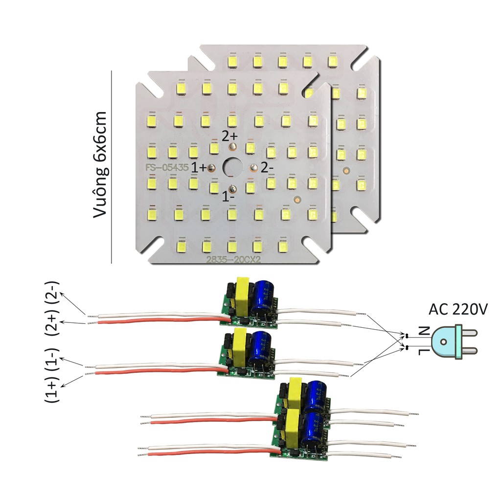 2 Bảng bo vỉ mạch Led 40w 40 mắt chip Led 2835 siêu sáng + nguồn drive AC220V MLC-H40x