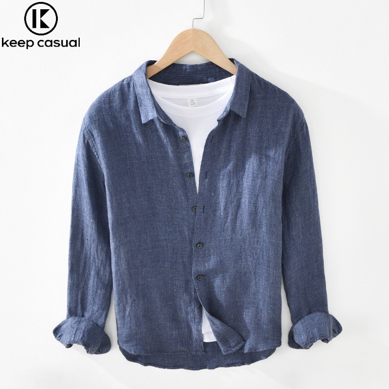 Áo Sơ Mi Vải Lanh Màu Trơn Tay Dài Thoáng Khí Thời Trang Hàn Quốc 2022 Cho Nam