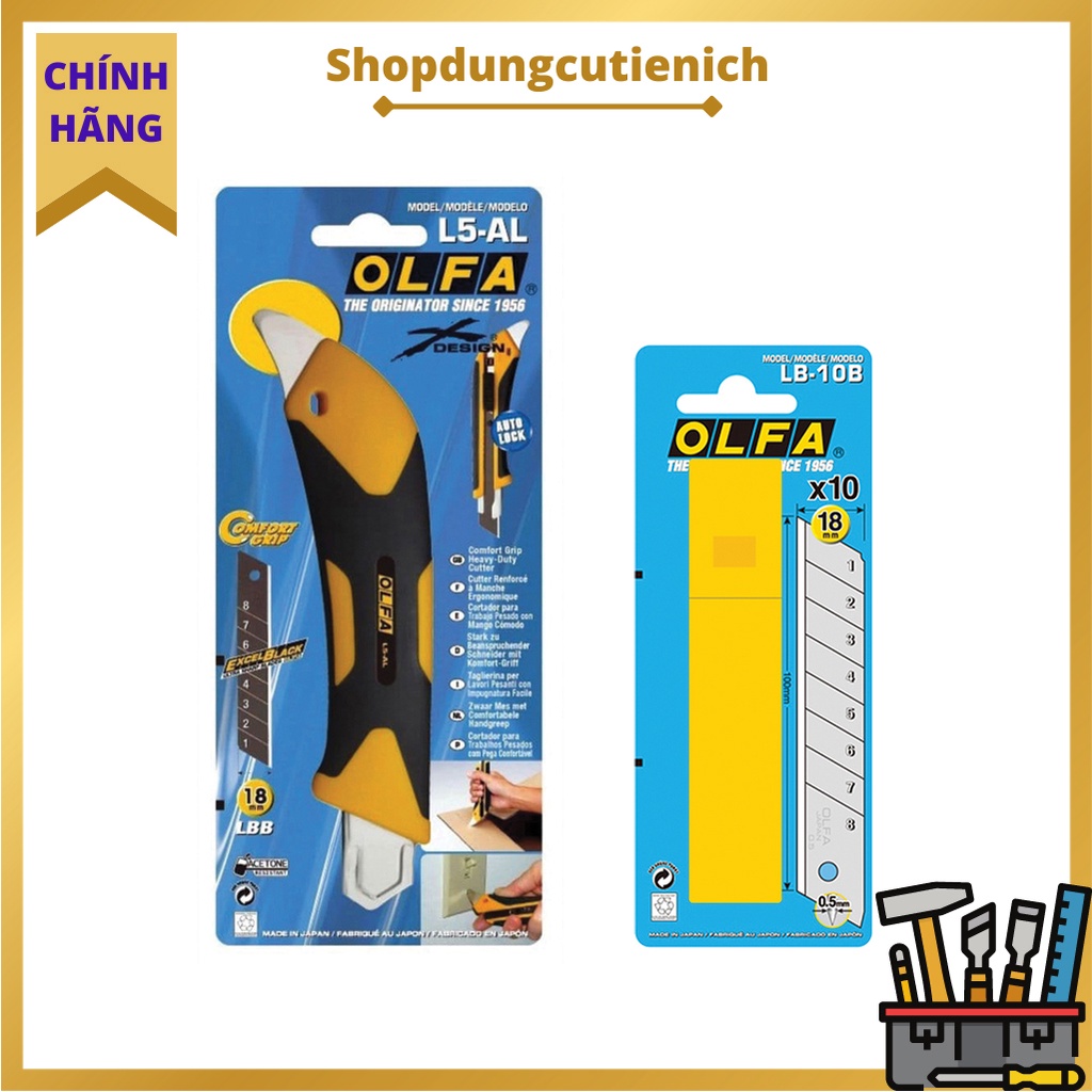 Dao cắt Công nghiệp chất liệu dày OLFA L5-AL và hộp lưỡi dao LBB-10B