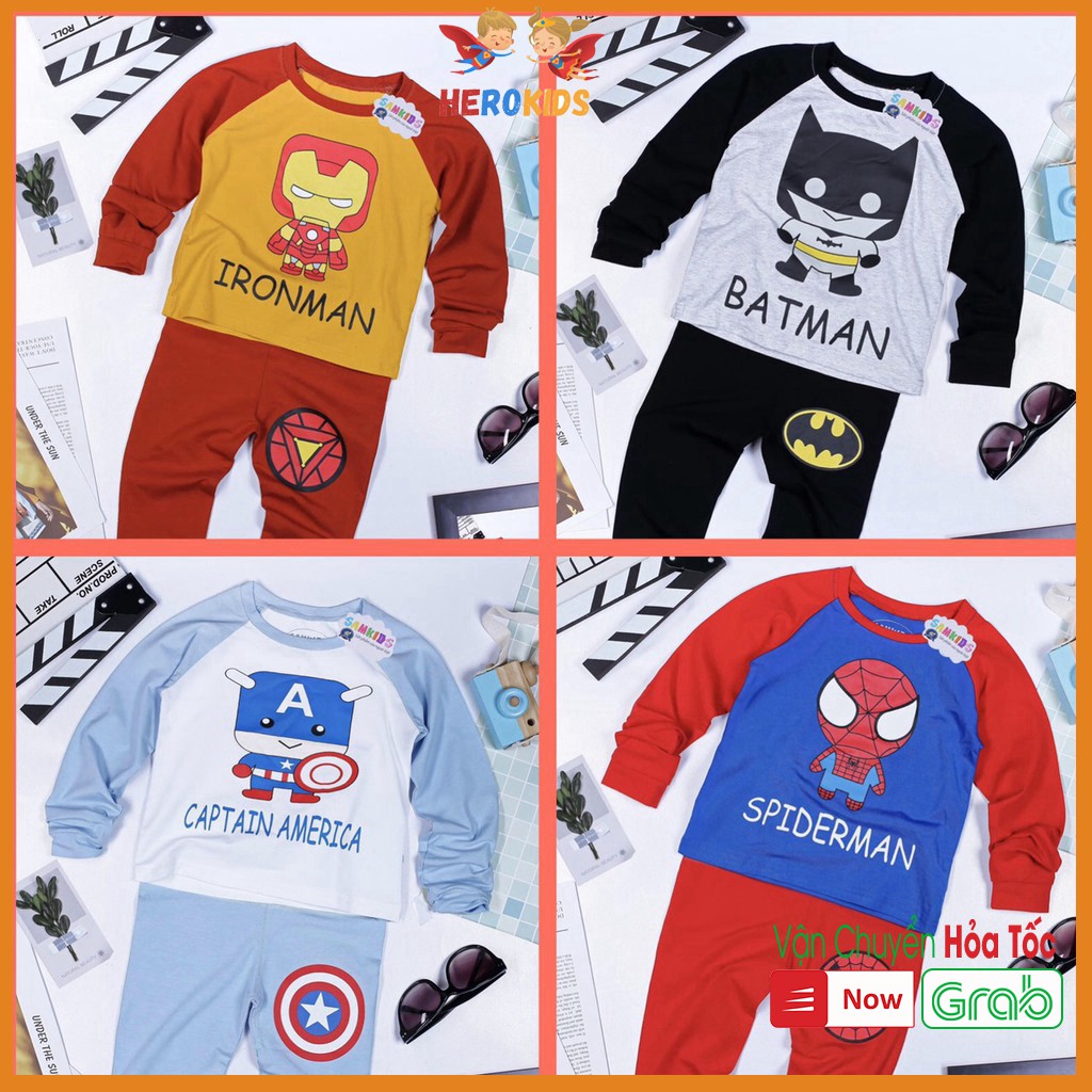 Bộ Siêu Nhân Dài Tay  Vải Cotton 100% Thấm Mồ Hôi Tốt, In Hình Chibi Dễ Thương