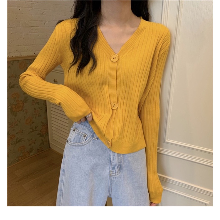 MS098 Áo len cardigan cổ tim cài cúc (hàng nhà máy Quảng Châu)