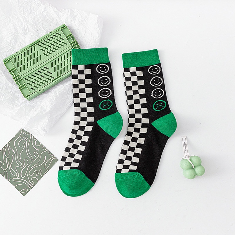 Tất vớ cao cổ họa tiết kẻ trắng, xanh, mặt cười cho nam nữ
