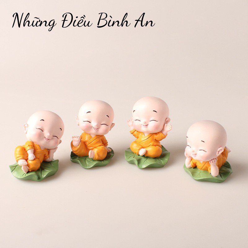 Tượng chú tiểu ngồi thiền lá sen bình an để xe ô tô, bàn làm việc, trang trí thư giãn💕FREESHIP 50k💕 Những Điều Bình An