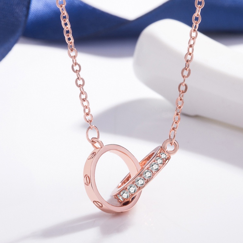 Vòng cổ Mặt Tròn Đôi Đính Đá Zircon Phong Cách Nhật Bản Thời Trang Cho Nữ