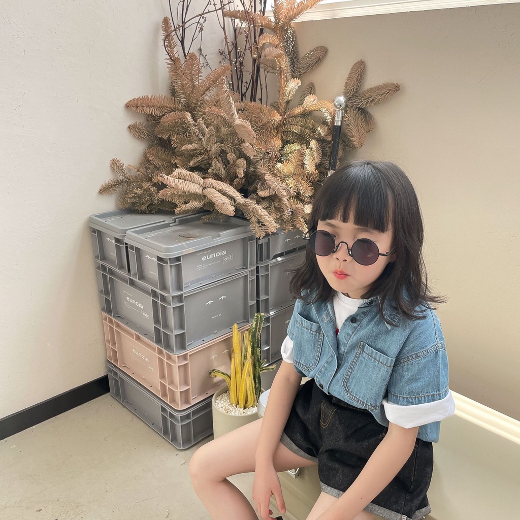 AG255- Áo sơ mi bé gái denim cộc tay sz 80-130, áo cho bé thời trang