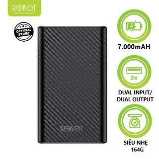 Pin Sạc Dự Phòng 7000mAh ROBOT RT7500 - Công Suất 12W - 2 Cổng Sạc Vào - 2 Đầu Ra